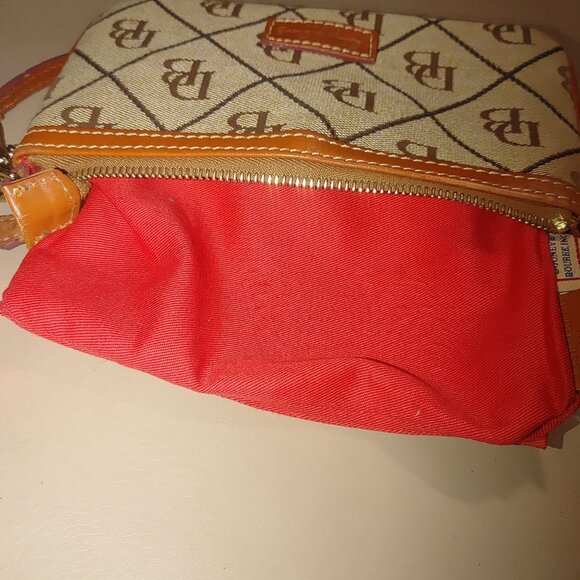 Dooney Bourke Monogram Wristlet Beige Brown Leather Trim Canvas Small Purse - Picture 7 of 9